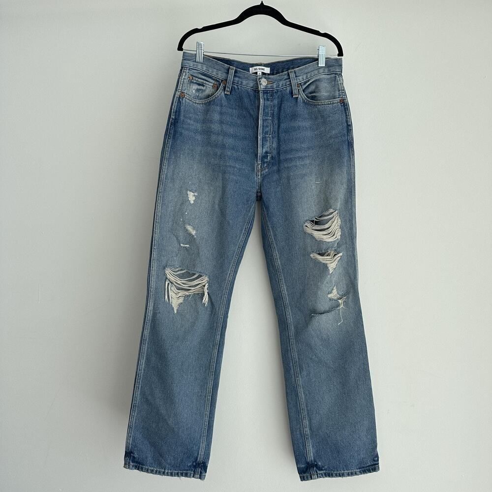 RE/DONE Jeans Womens 30 Blue 90s High Rise Loose Distressed Medium Destroyed